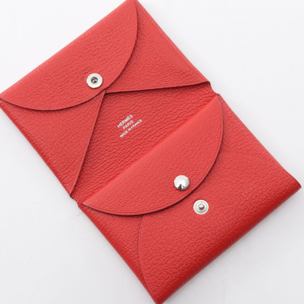Hermes Coin Purse Calvi Duo Rouge Ladue Leather — view 3