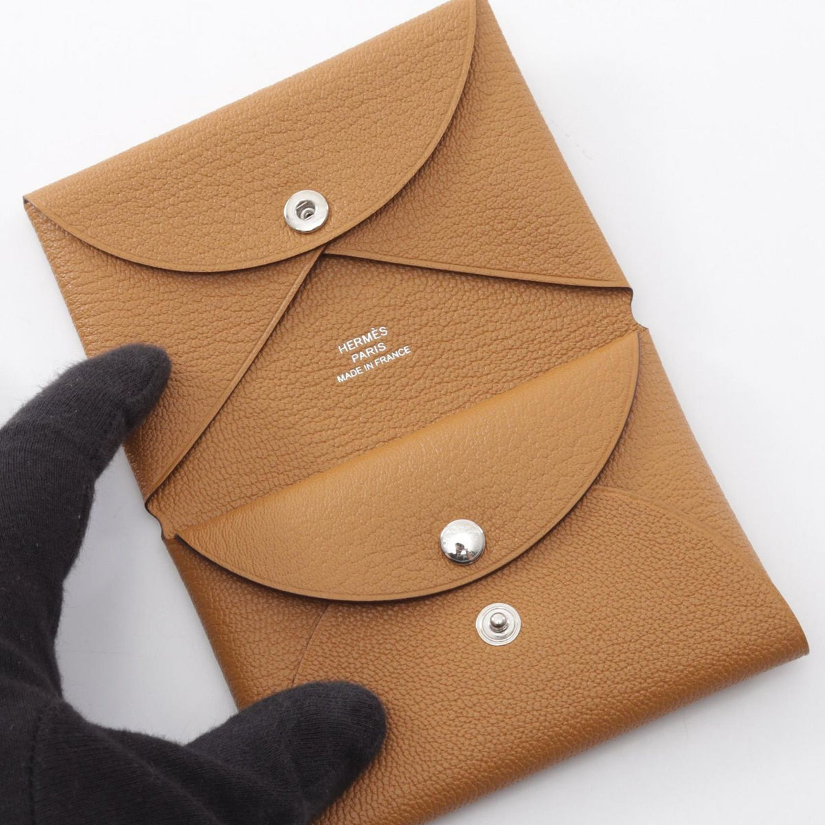 Hermes Coin Purse Calvi Duo Sesame Leather — view 3