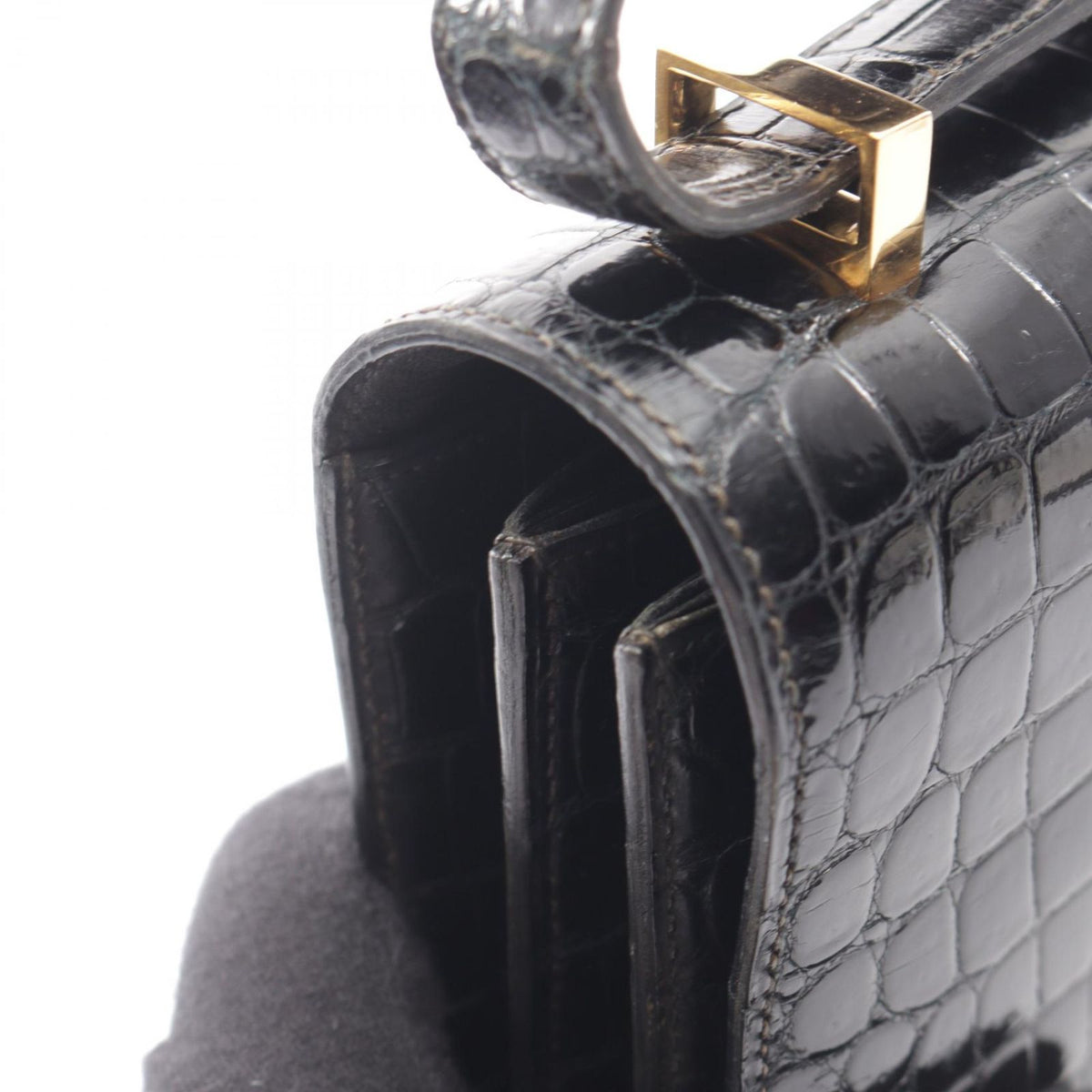 Hermes Shoulder Bag Vintage Black Exotic Leather — view 7