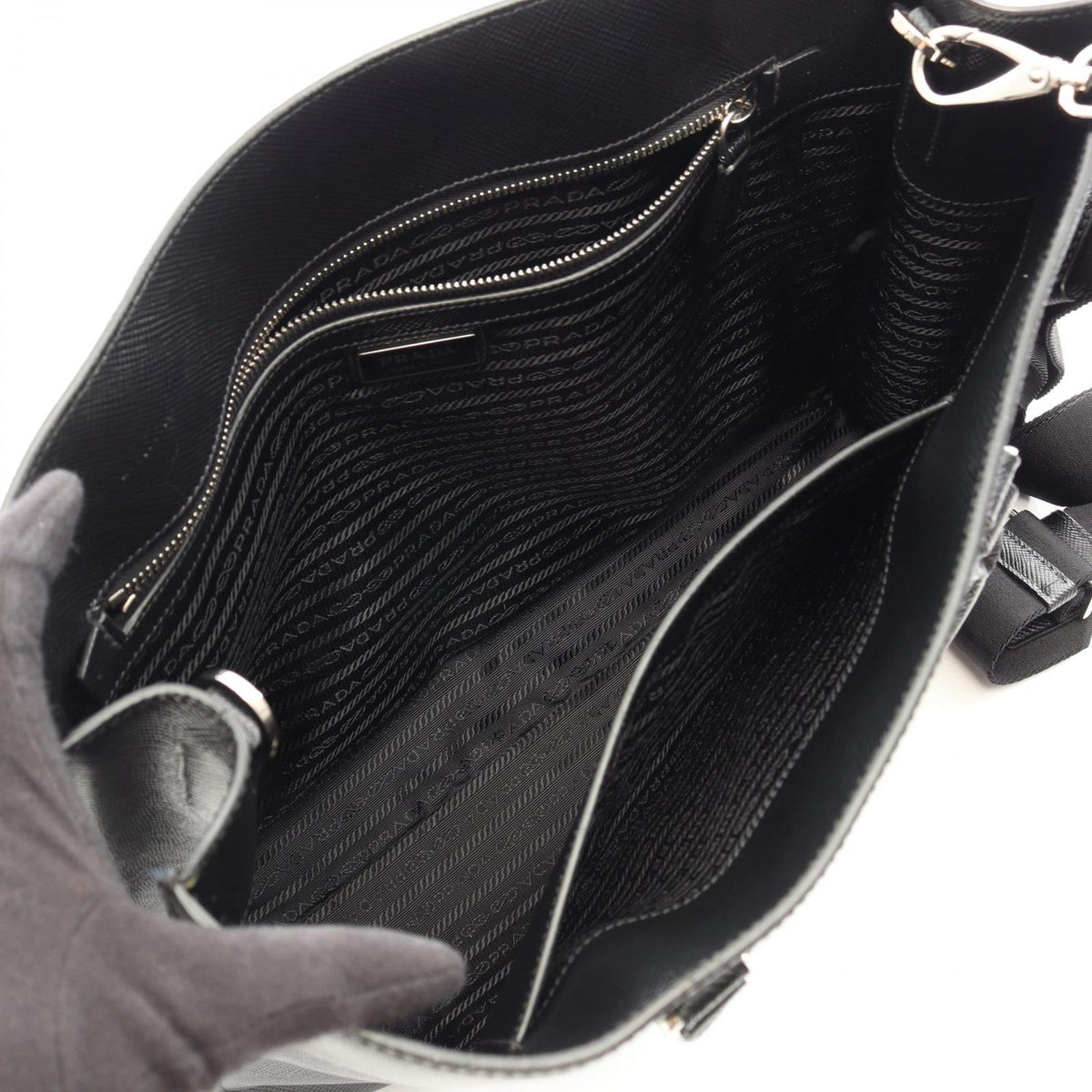 Prada Tote Bag Black Saffiano Leather Triangle Logo Business — view 3