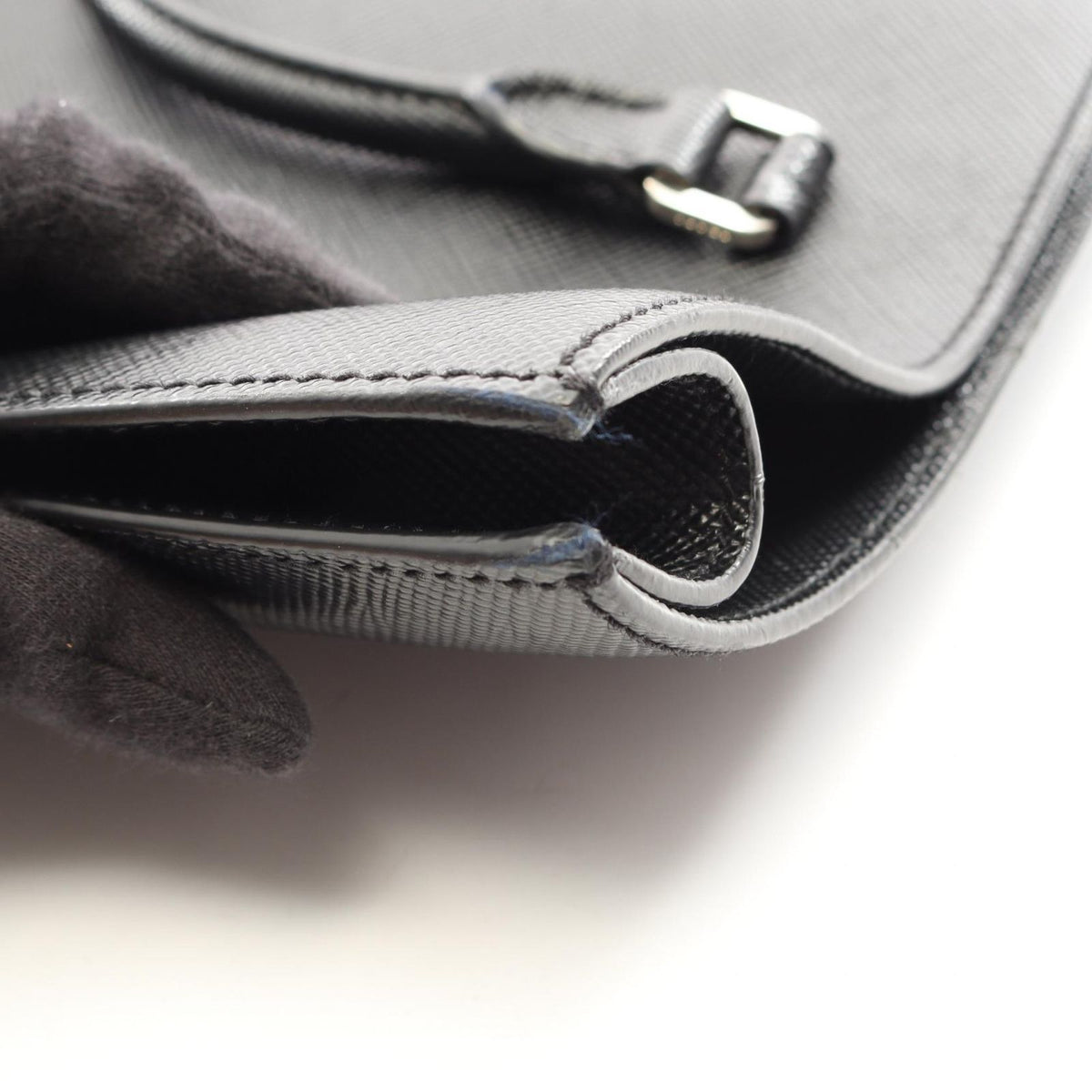 Prada Tote Bag Black Saffiano Leather Triangle Logo Business — view 7