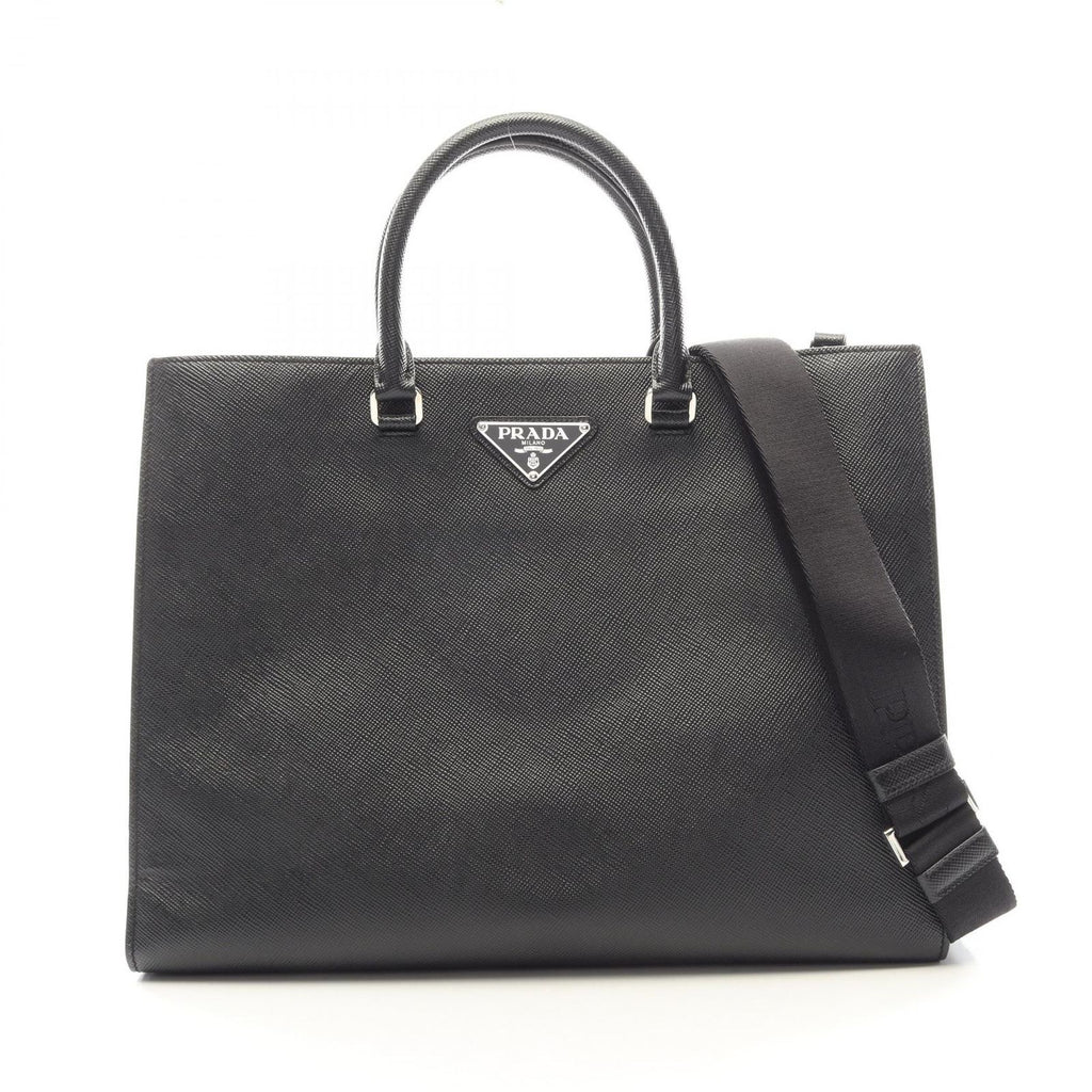 Prada Tote Bag Black Saffiano Leather Triangle Logo Business