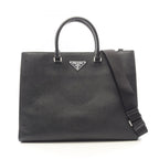 Prada Tote Bag Black Saffiano Leather Triangle Logo Business
