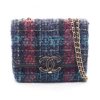 Chanel Shoulder Bag Quilted Navy Fabric Leather Chain
