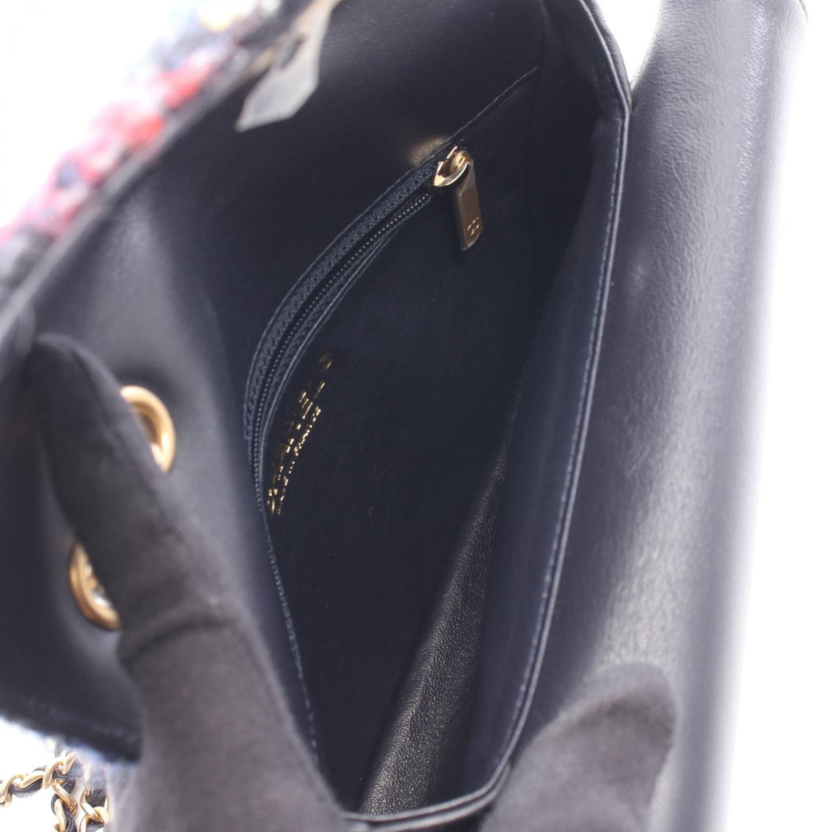 Chanel Shoulder Bag Quilted Navy Fabric Leather Chain — view 3
