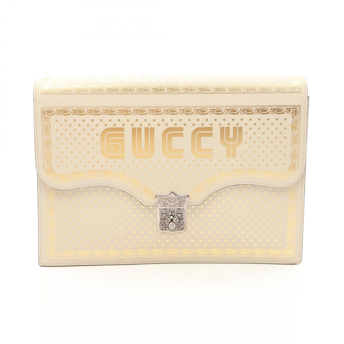 Gucci Clutch Sega Guccy Beige Leather