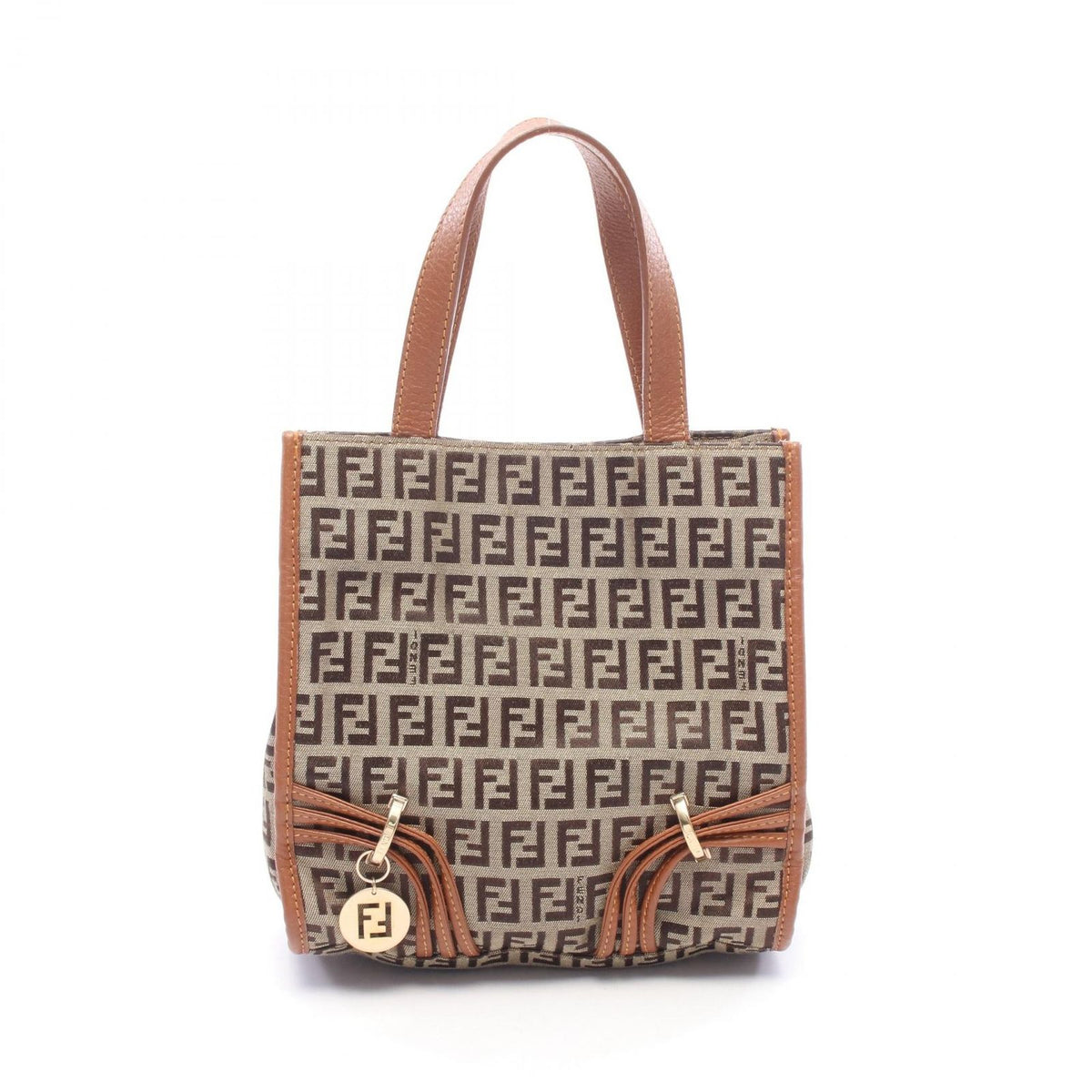 Fendi Handbag Zucchino Beige Canvas Leather Mini Tote