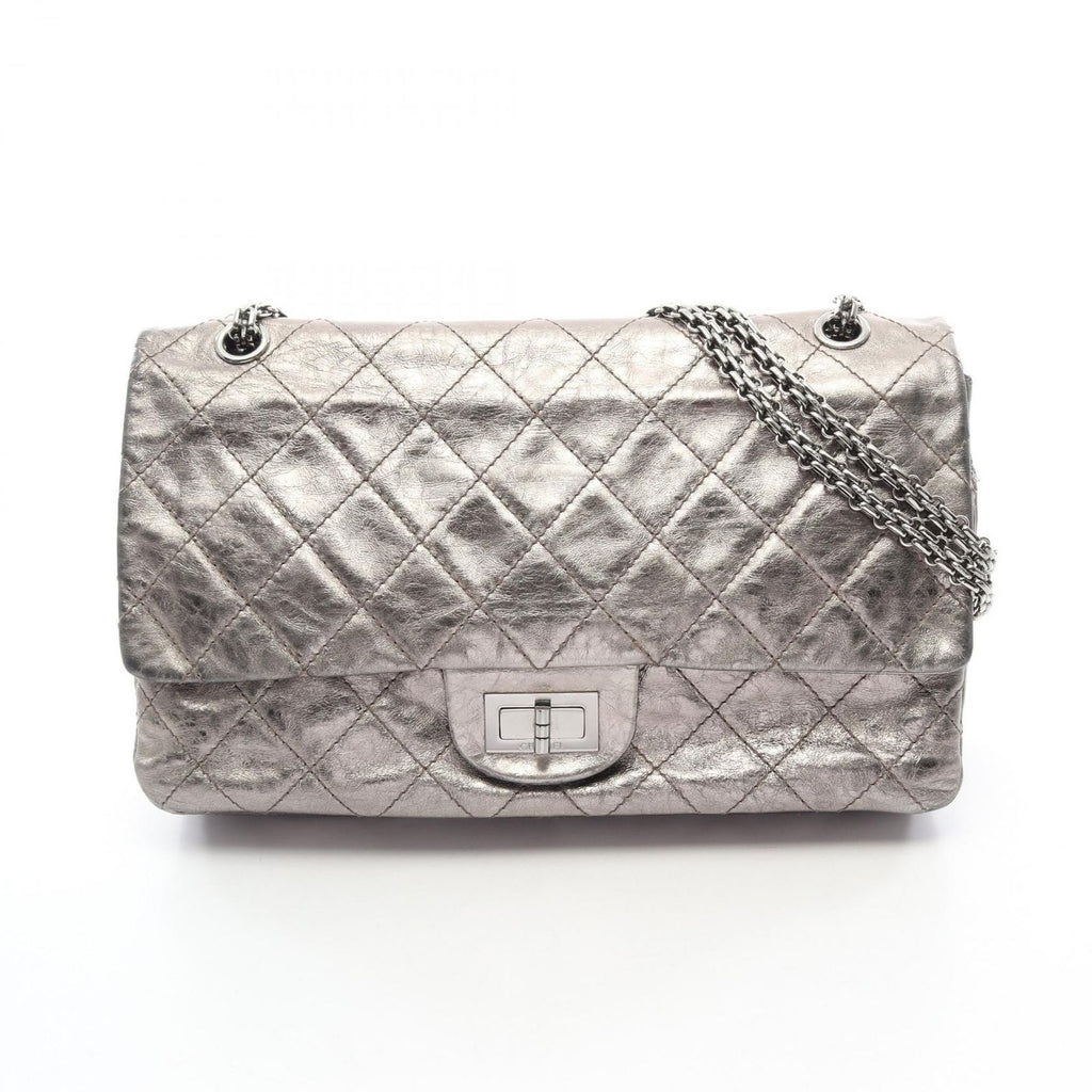 Chanel Shoulder Bag 2.55 Quilted Maxi Double Flap Silver Calfskin Chain