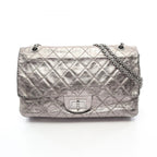 Chanel Shoulder Bag 2.55 Quilted Maxi Double Flap Silver Calfskin Chain