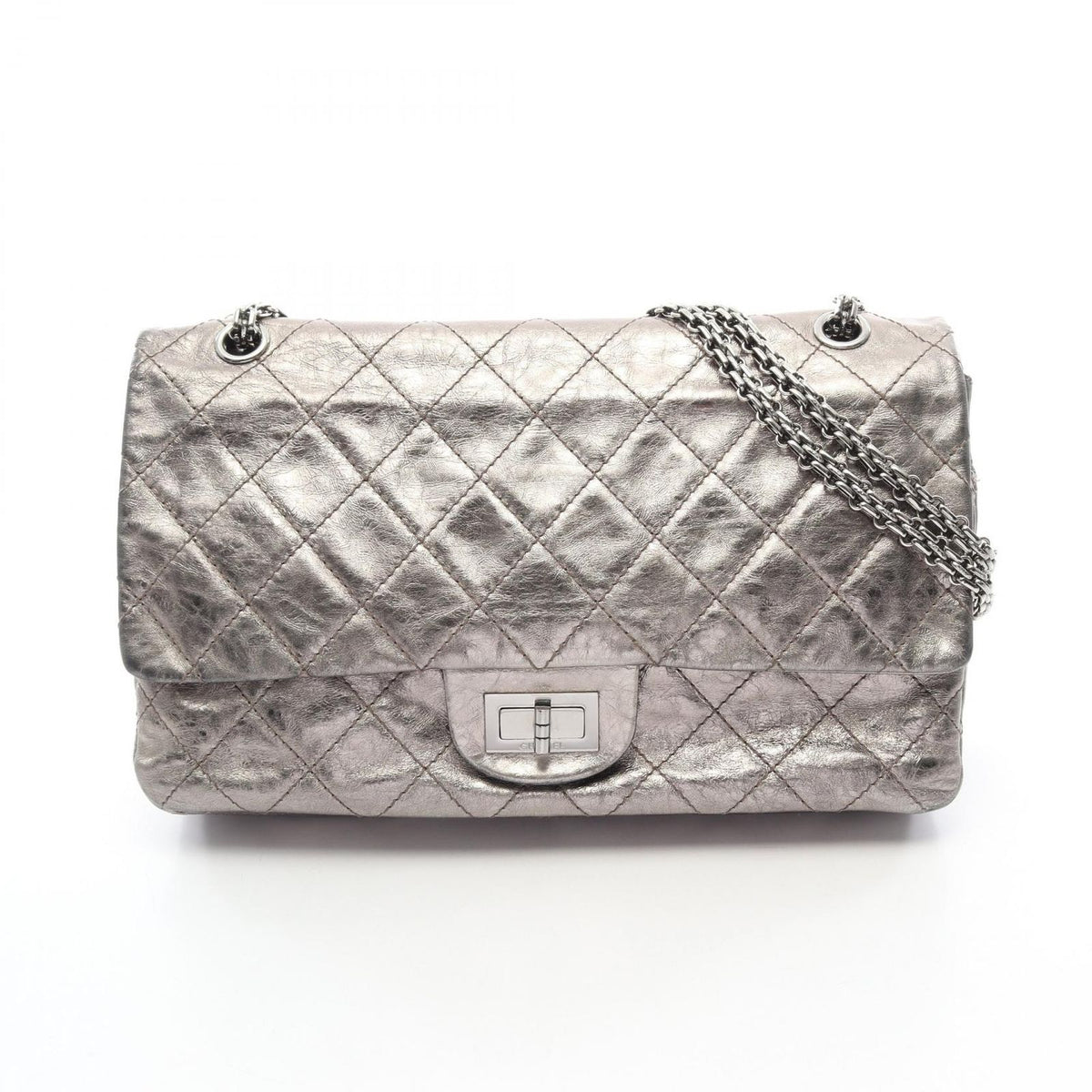 Chanel Shoulder Bag 2.55 Quilted Maxi Double Flap Silver Calfskin Chain