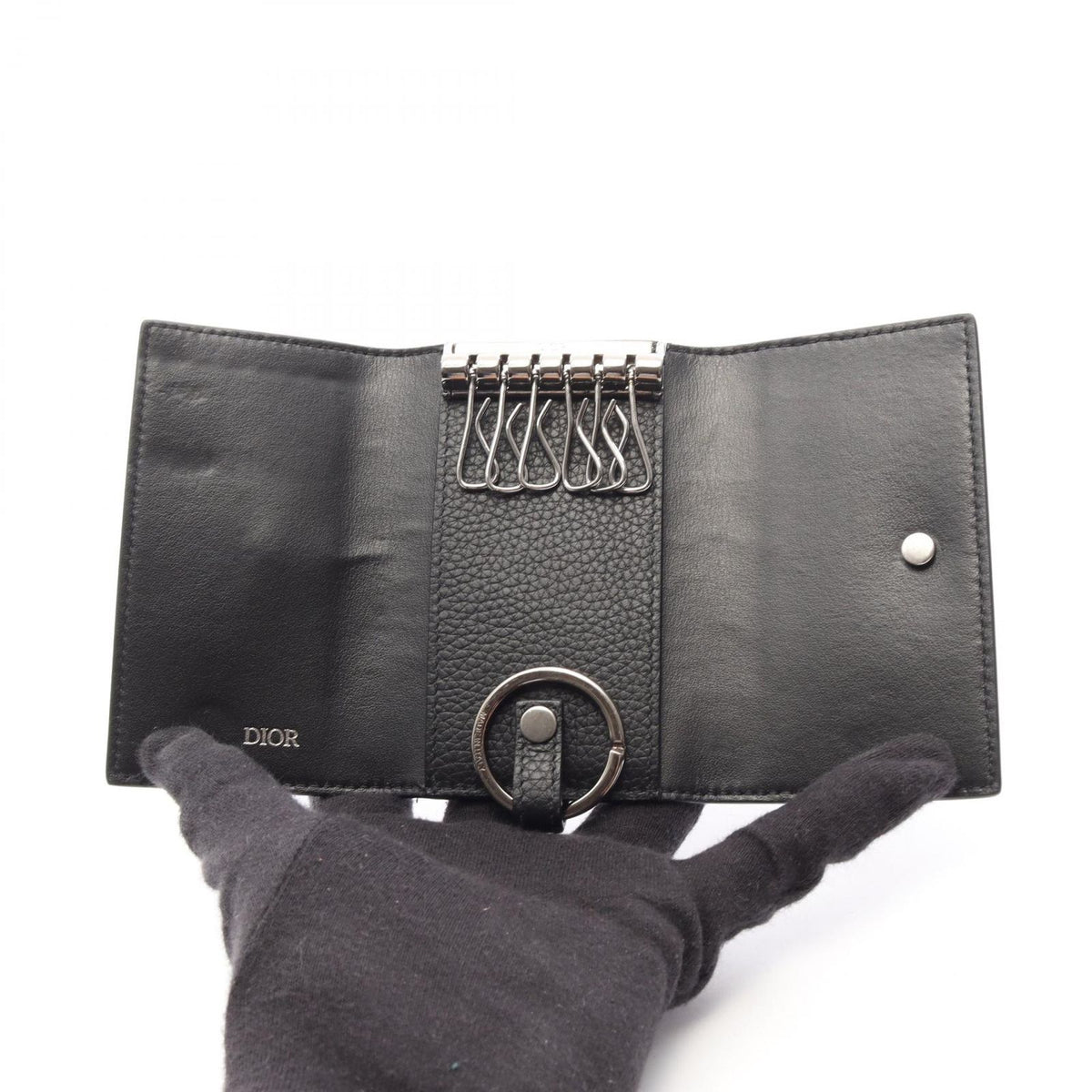 Dior Key Case CD Logo Black Leather Key Holder — view 3