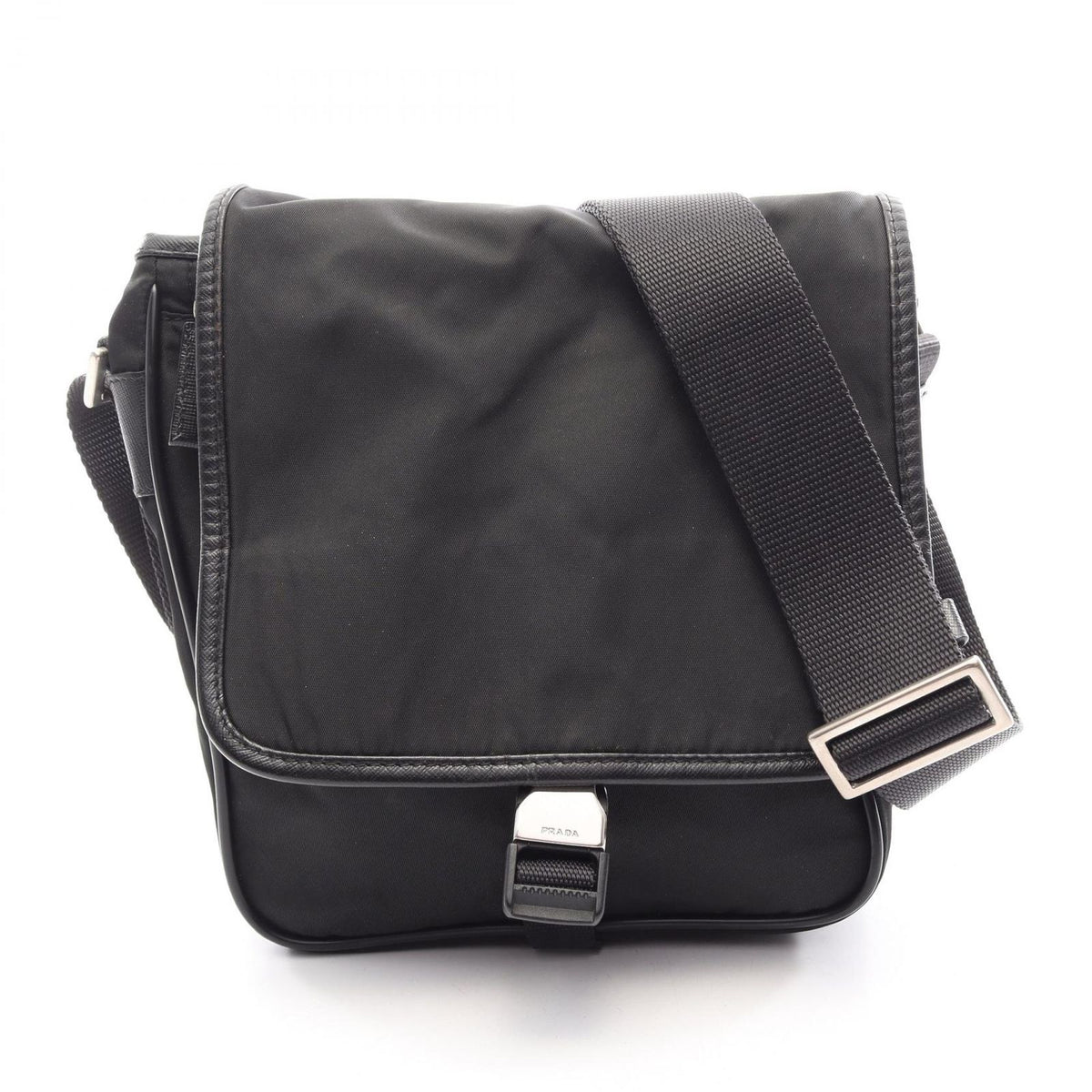 Prada Shoulder Bag Black Nylon Saffiano Leather