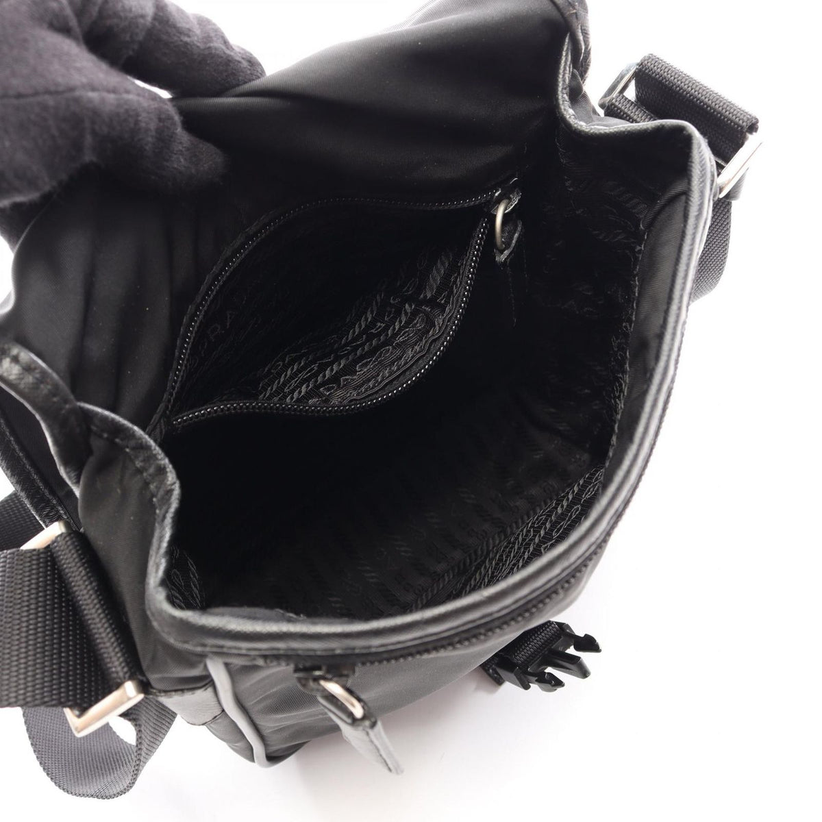 Prada Shoulder Bag Black Nylon Saffiano Leather — view 3