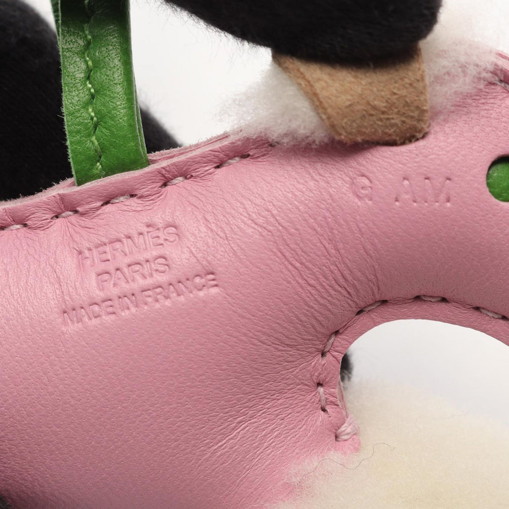 Hermes Charm Buddy Mauve Sylvestre Vert Yucca Shearling Leather Keychain — view 3