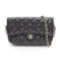 Chanel Shoulder Bag Quilted Chain Phone Case Wallet Black Caviar Leather