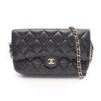 Chanel Shoulder Bag Quilted Chain Phone Case Wallet Black Caviar Leather