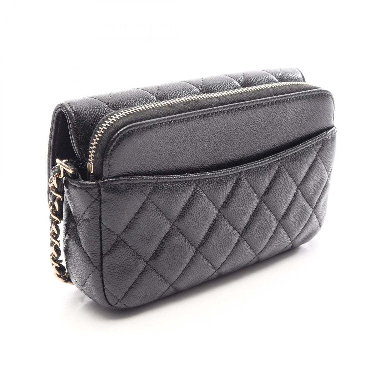 Chanel Shoulder Bag Quilted Chain Phone Case Wallet Black Caviar Leather — view 2