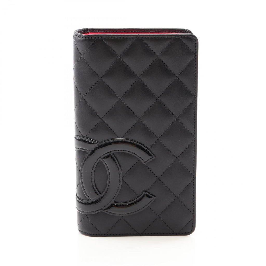 Chanel Bifold Wallet Cambon Line Black Patent Leather Zip