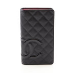 Chanel Bifold Wallet Cambon Line Black Patent Leather Zip