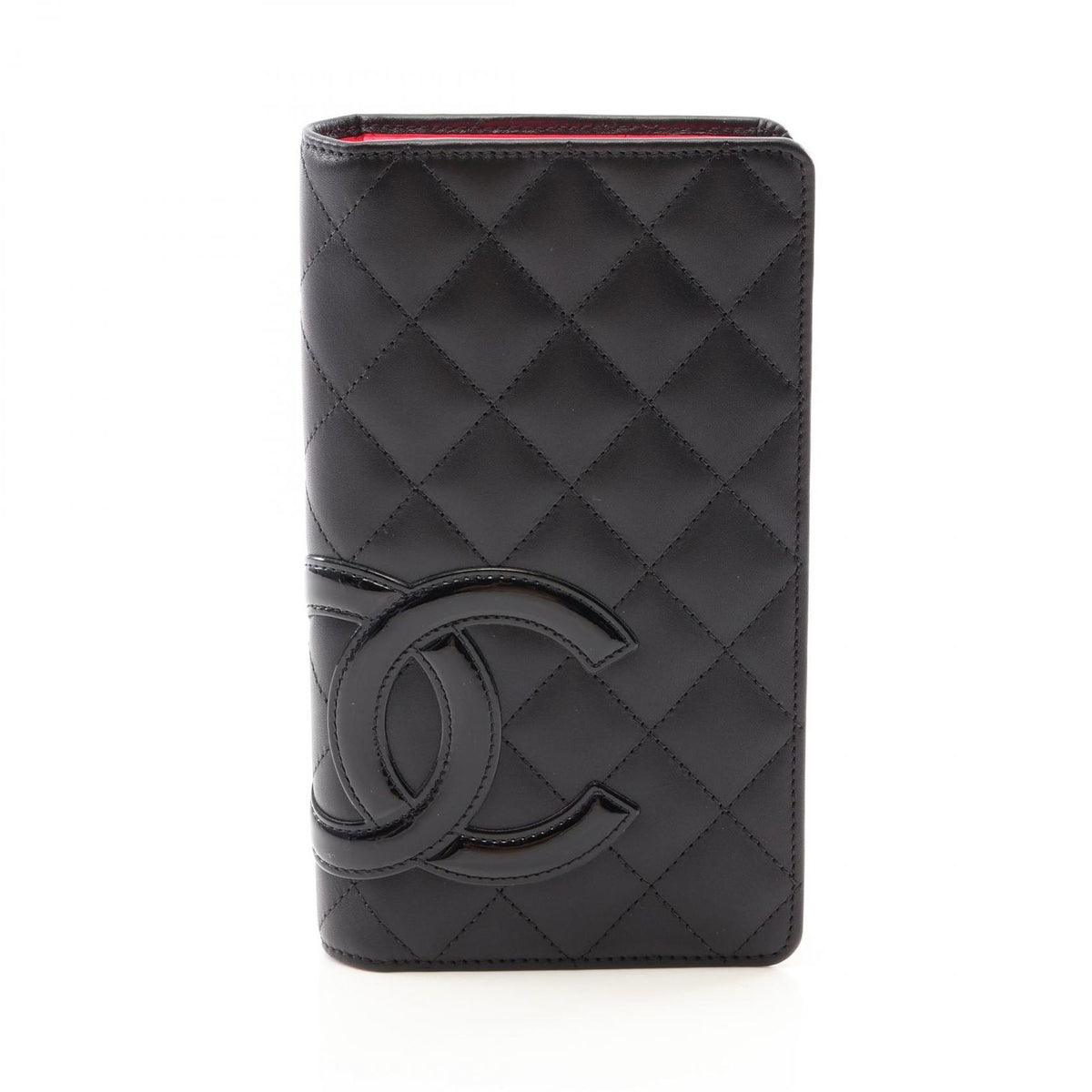 Chanel Bifold Wallet Cambon Line Black Patent Leather Zip