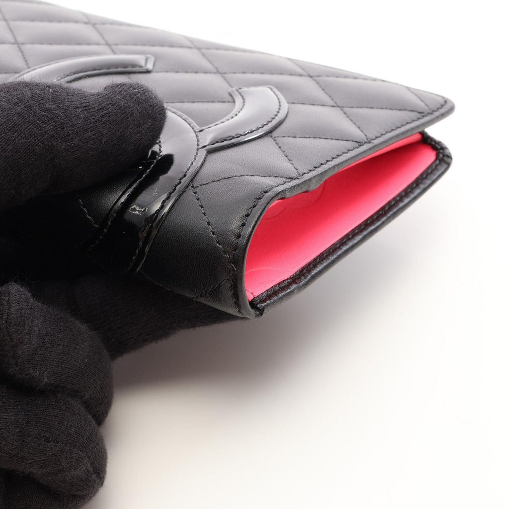 Chanel Bifold Wallet Cambon Line Black Patent Leather Zip — view 8