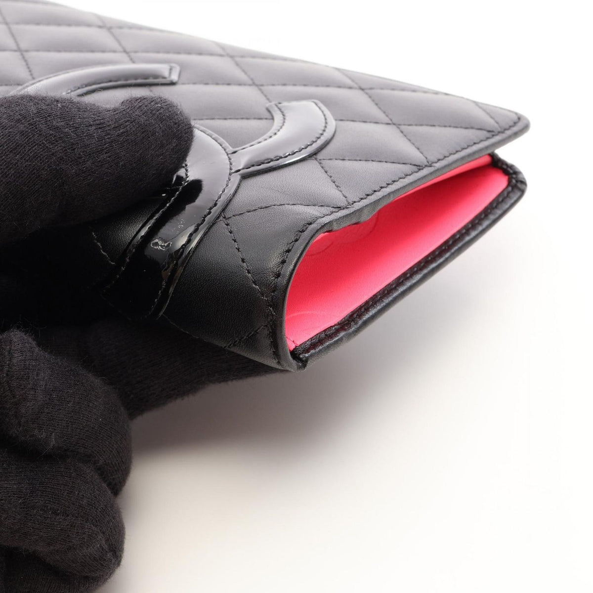 Chanel Bifold Wallet Cambon Line Black Patent Leather Zip — view 8