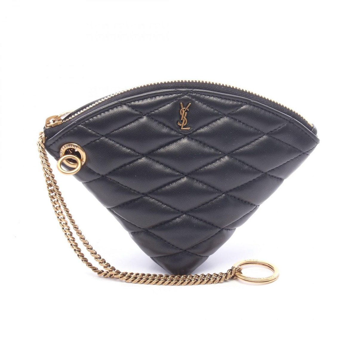 Saint Laurent Paris Coin Purse Sade with Key Ring Black Leather Triangle