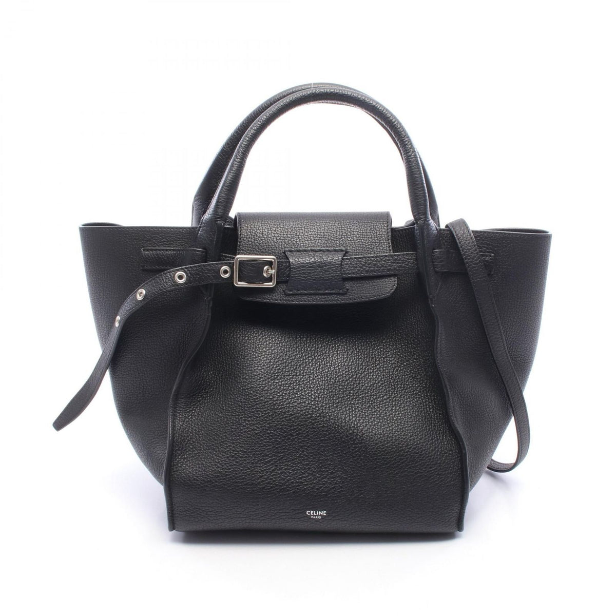 Celine Handbag Big Bag Small with Long Strap Black Leather