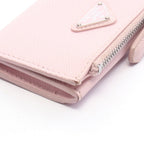 Prada Coin Purse Gray Triangle Embossed Light Pink Leather Logo Card Case — view 8