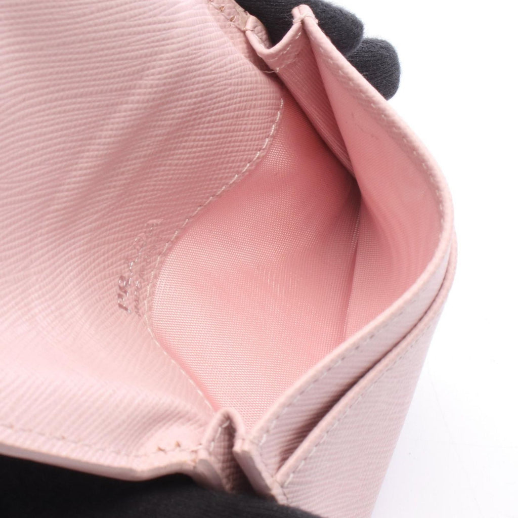 Prada Coin Purse Gray Triangle Embossed Light Pink Leather Logo Card Case — view 3