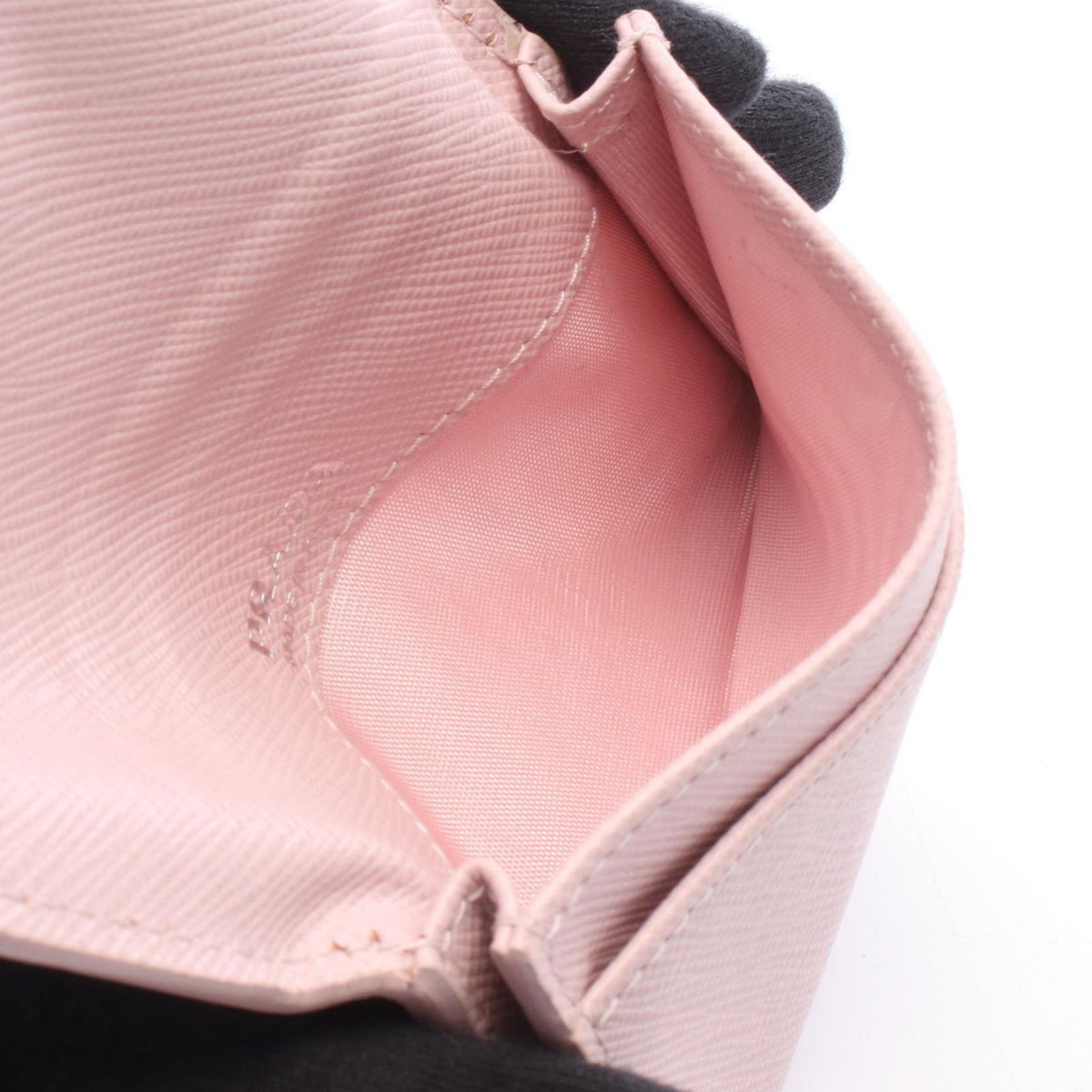 Prada Coin Purse Gray Triangle Embossed Light Pink Leather Logo Card Case — view 3