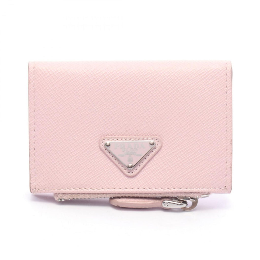 Prada Coin Purse Gray Triangle Embossed Light Pink Leather Logo Card Case