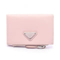 Prada Coin Purse Gray Triangle Embossed Light Pink Leather Logo Card Case