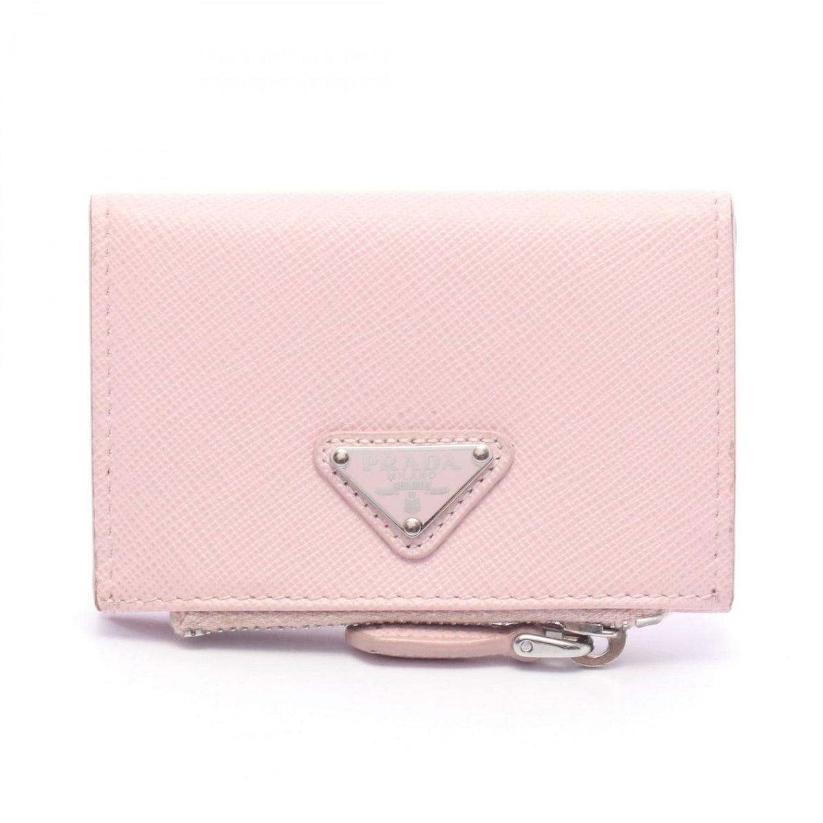 Prada Coin Purse Gray Triangle Embossed Light Pink Leather Logo Card Case