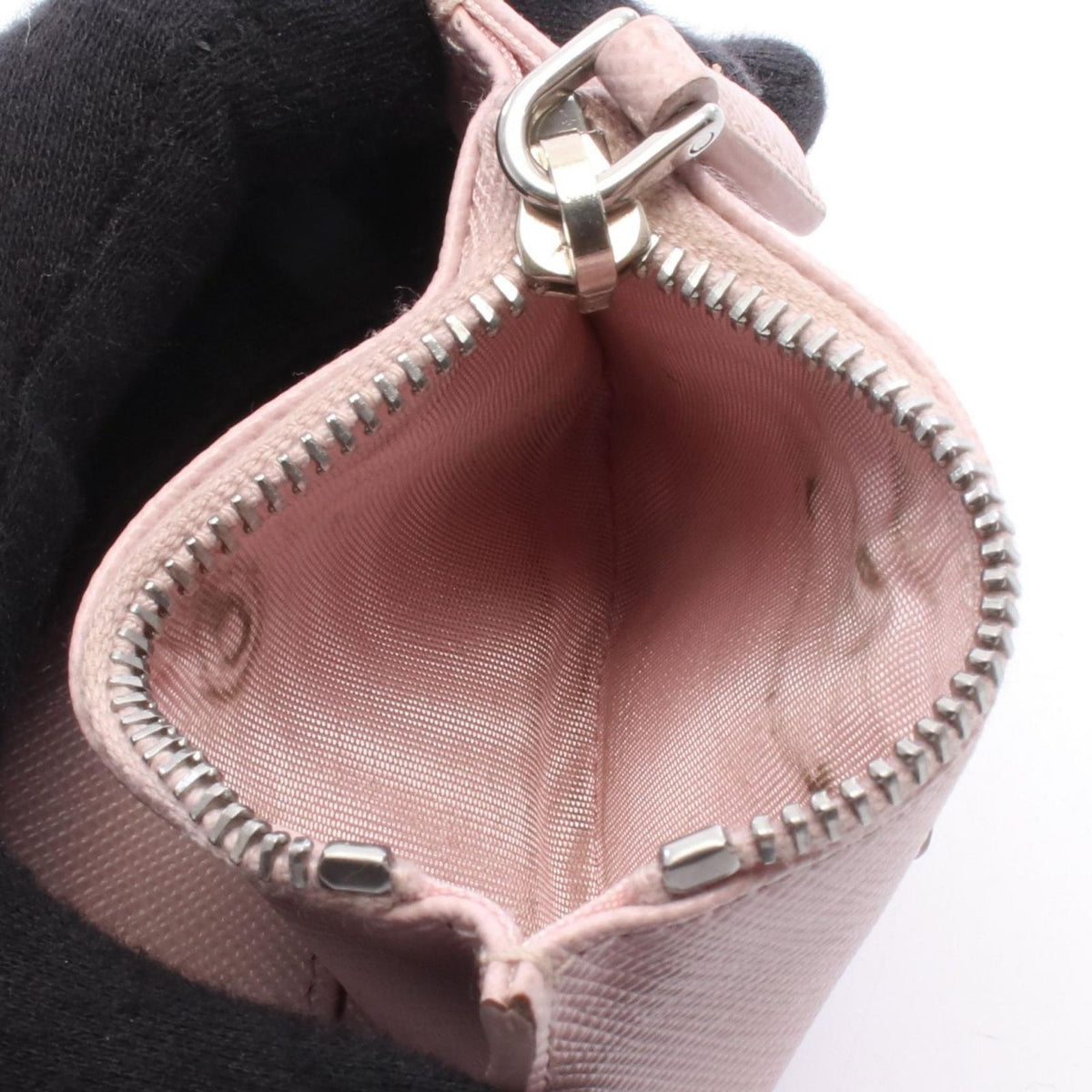 Prada Coin Purse Gray Triangle Embossed Light Pink Leather Logo Card Case — view 4