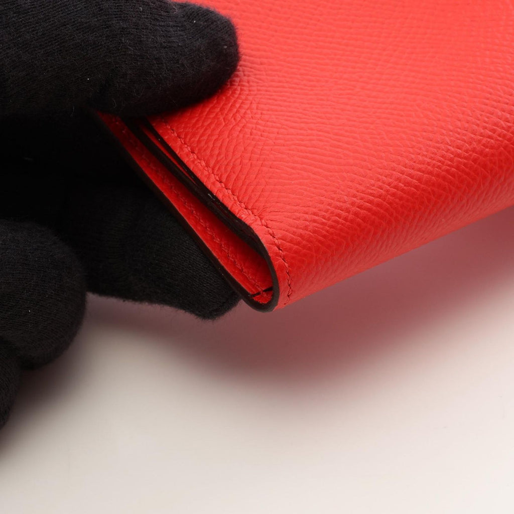 Hermes Bifold Wallet Bearn Soufflet Rouge Tomato Leather — view 7