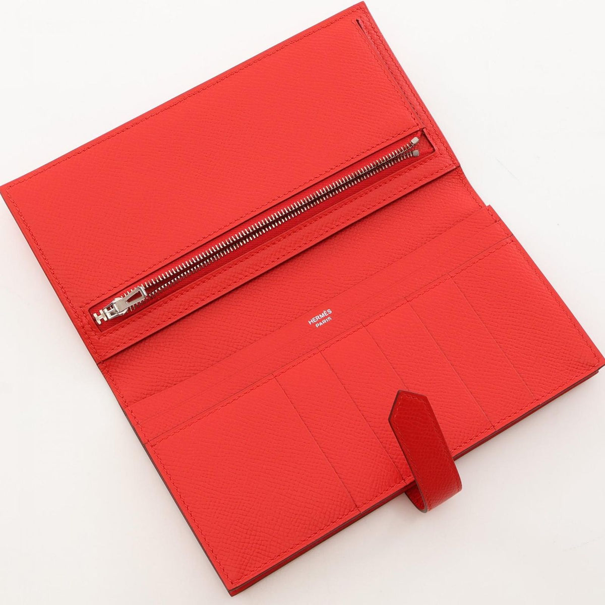Hermes Bifold Wallet Bearn Soufflet Rouge Tomato Leather — view 3