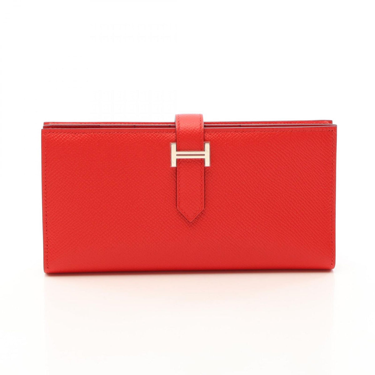 Hermes Bifold Wallet Bearn Soufflet Rouge Tomato Leather