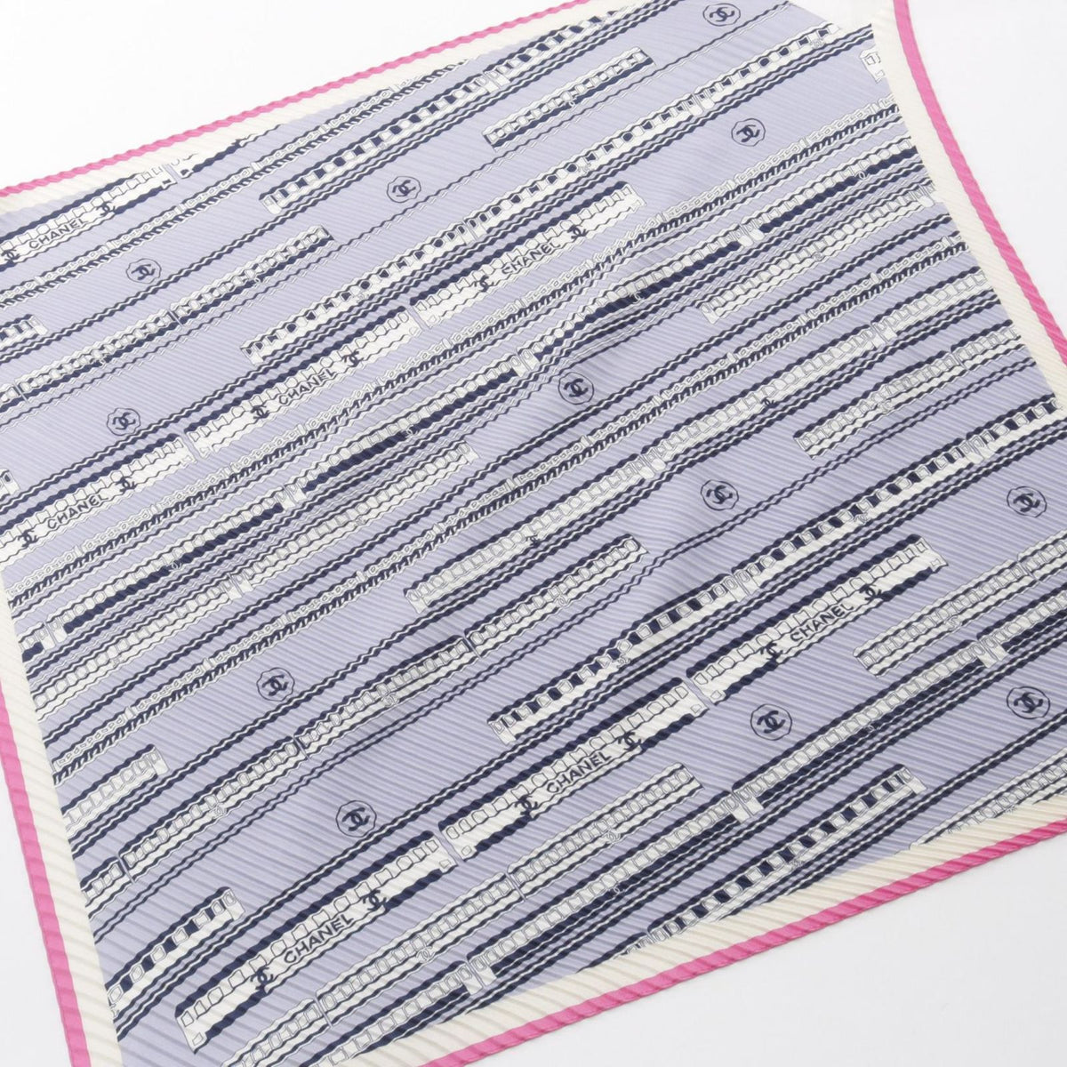 Chanel Scarf CC Logo Pleated Silk