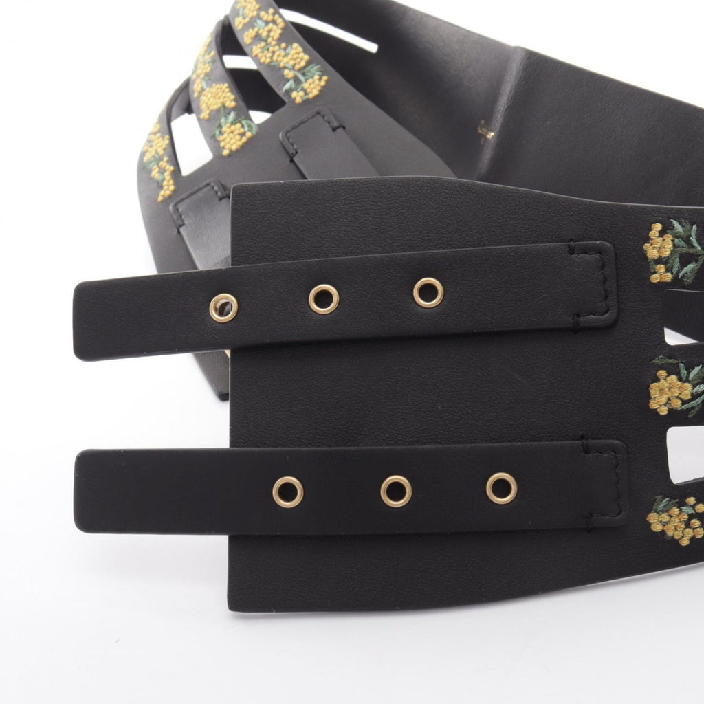 Dior Belt CD Logo Buckle Flower Embroidery Leather — view 3