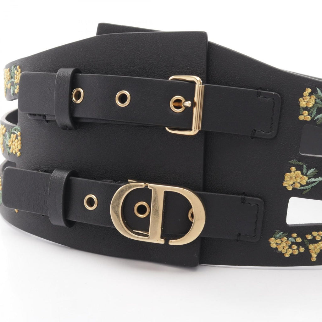 Dior Belt CD Logo Buckle Flower Embroidery Leather — view 2