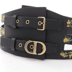 Dior Belt CD Logo Buckle Flower Embroidery Leather — view 2