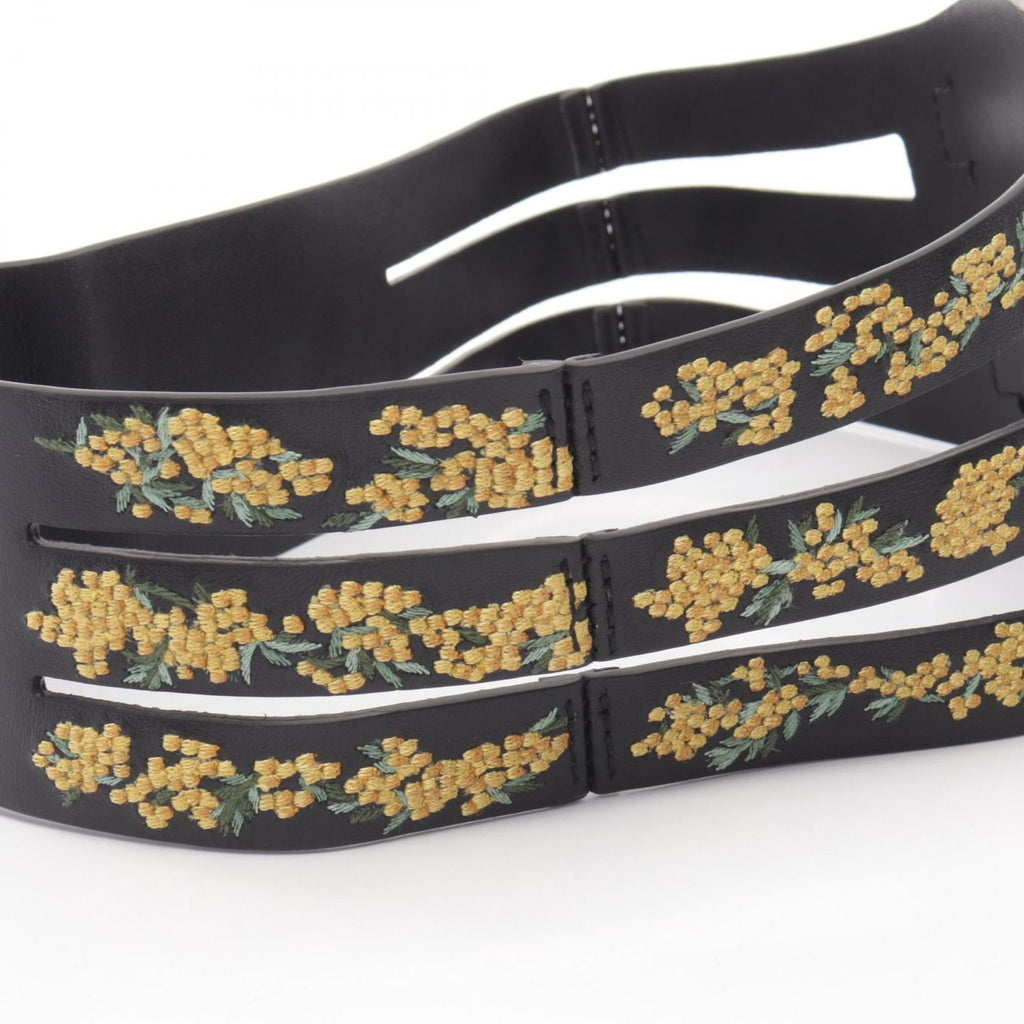 Dior Belt CD Logo Buckle Flower Embroidery Leather — view 5
