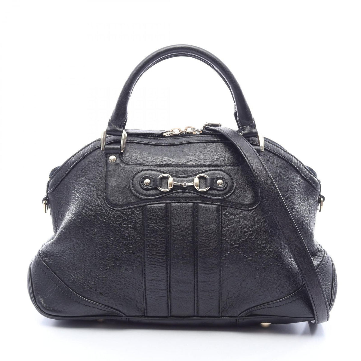 Gucci Handbag Horsebit Guccissima 2-Way Black Leather Guccissima