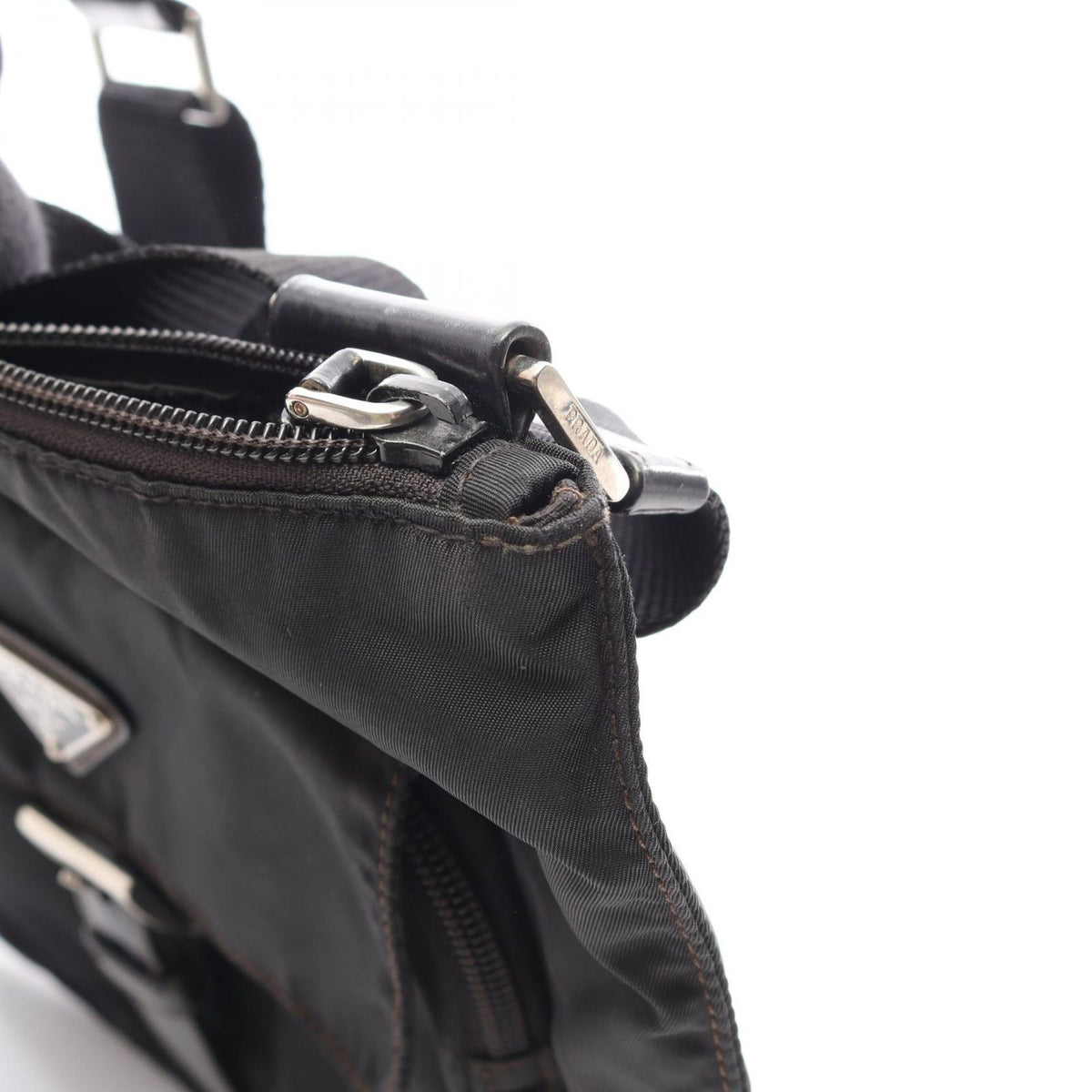 Prada Shoulder Bag Black Nylon Leather Triangle Logo — view 8
