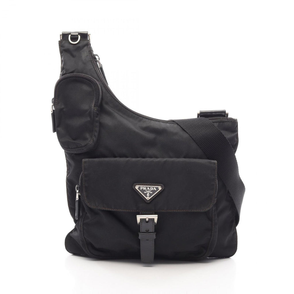 Prada Shoulder Bag Black Nylon Leather Triangle Logo