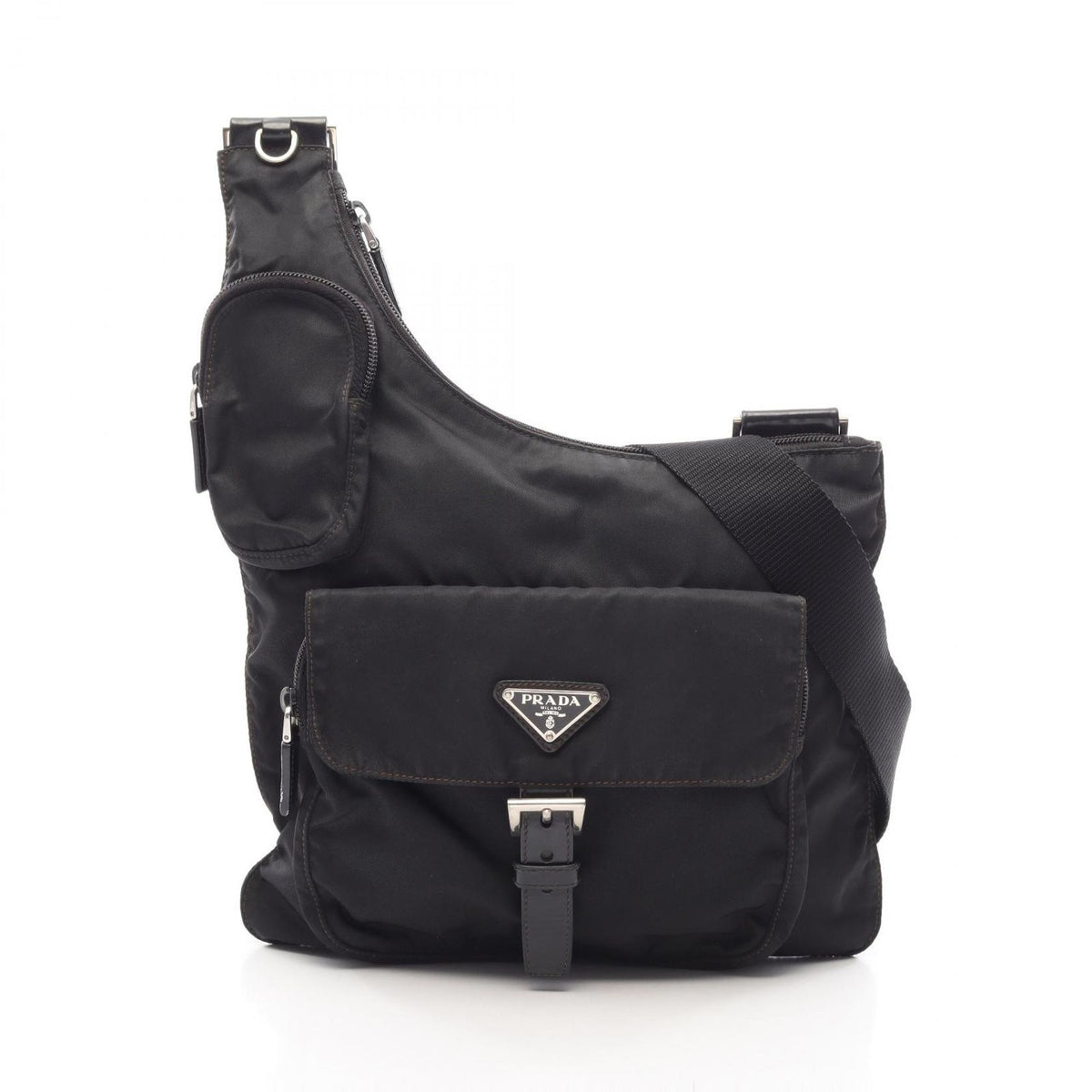Prada Shoulder Bag Black Nylon Leather Triangle Logo