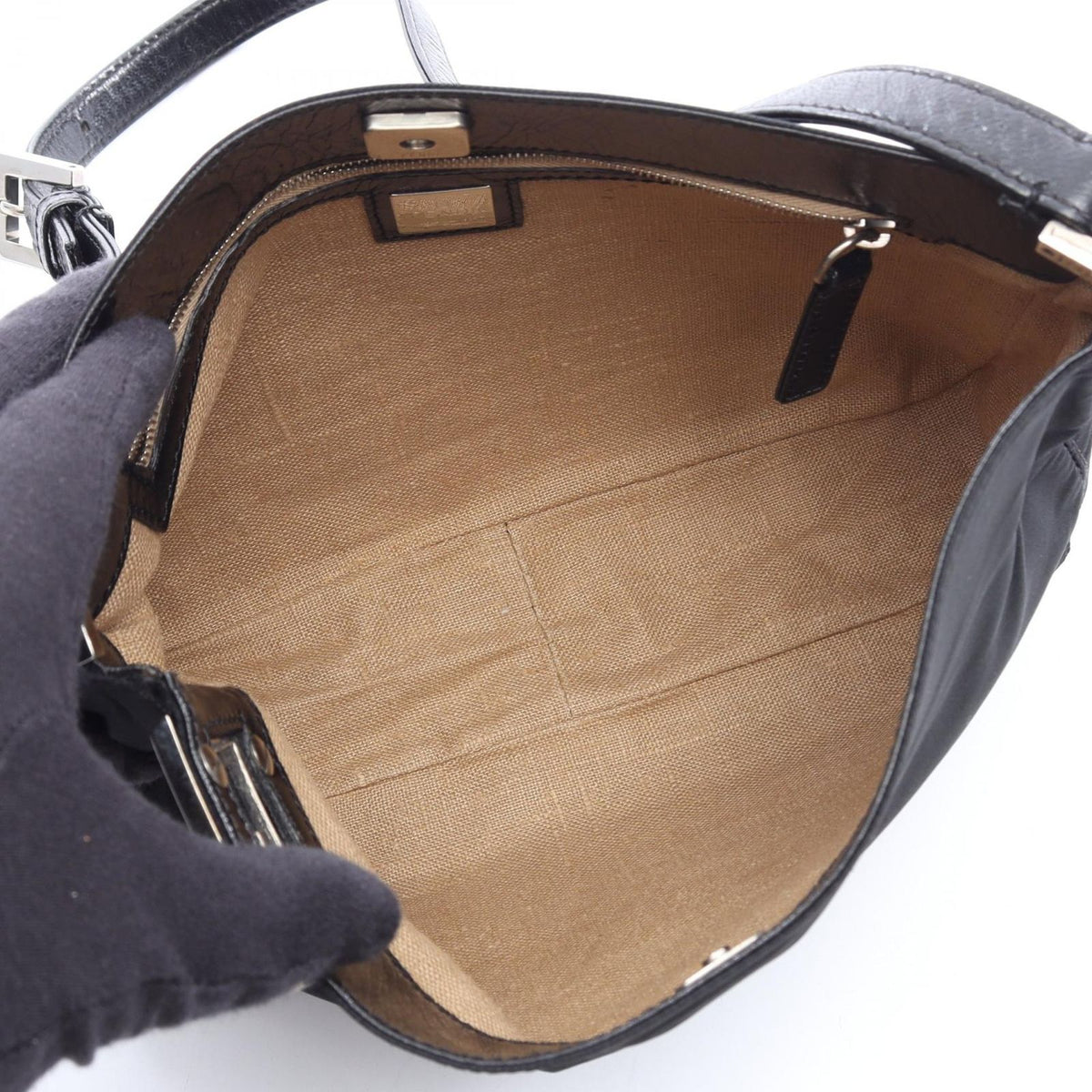 Fendi Shoulder Bag FF Black Nylon Leather — view 3