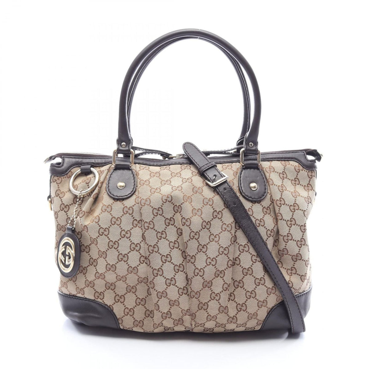 Gucci Handbag Sukey GG Canvas Beige Brown 2-Way