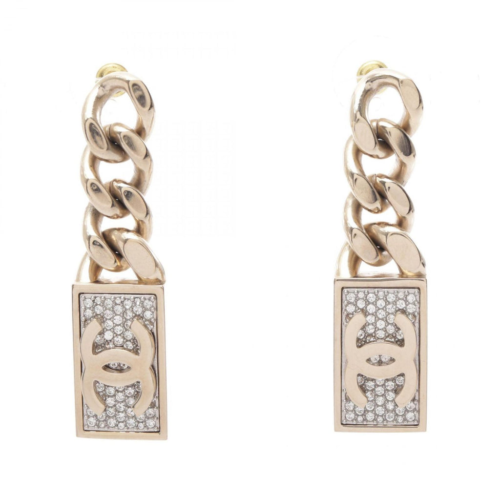 Chanel Earrings CC Logo Lock Chain Swing